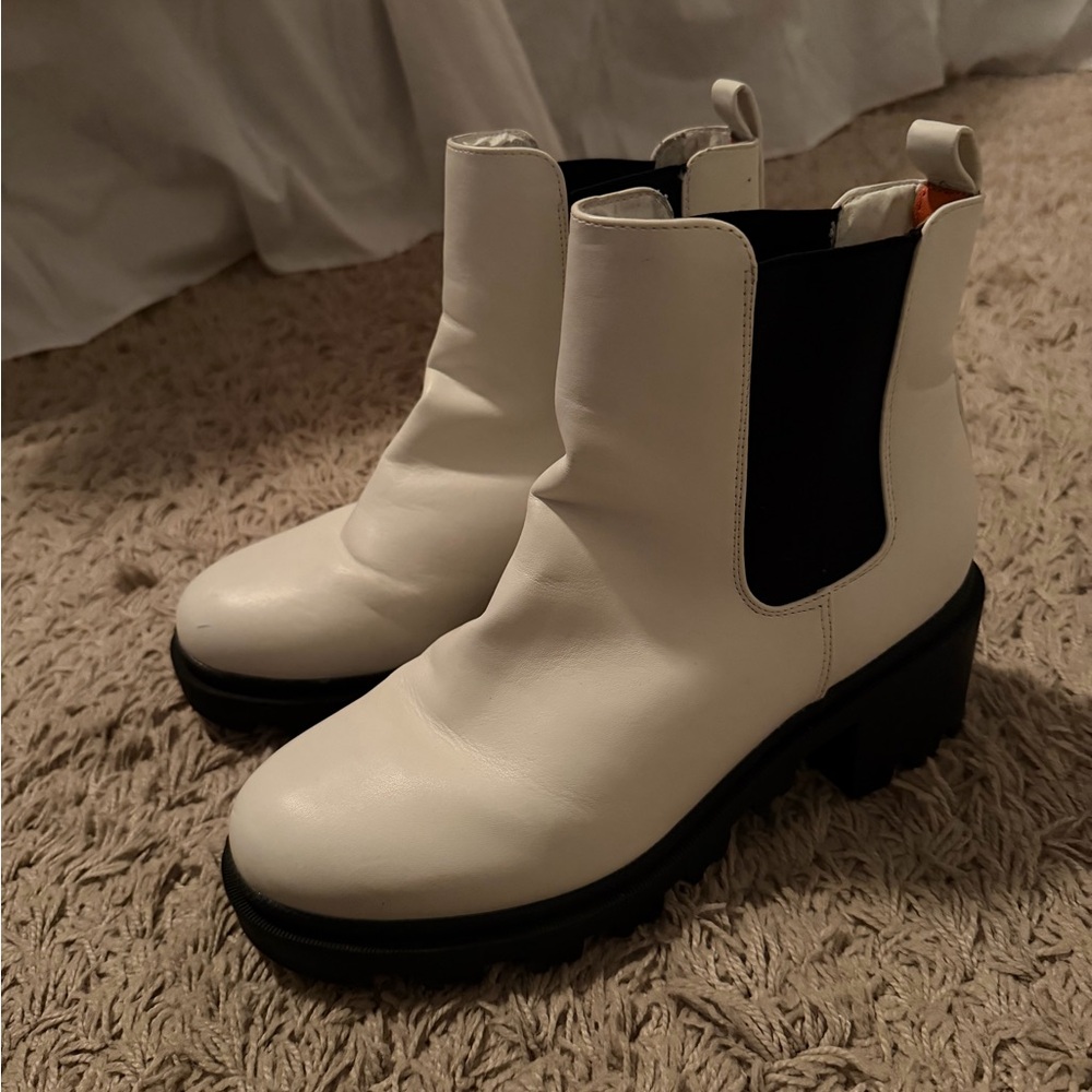 French Connection White and Black Ankle Boots